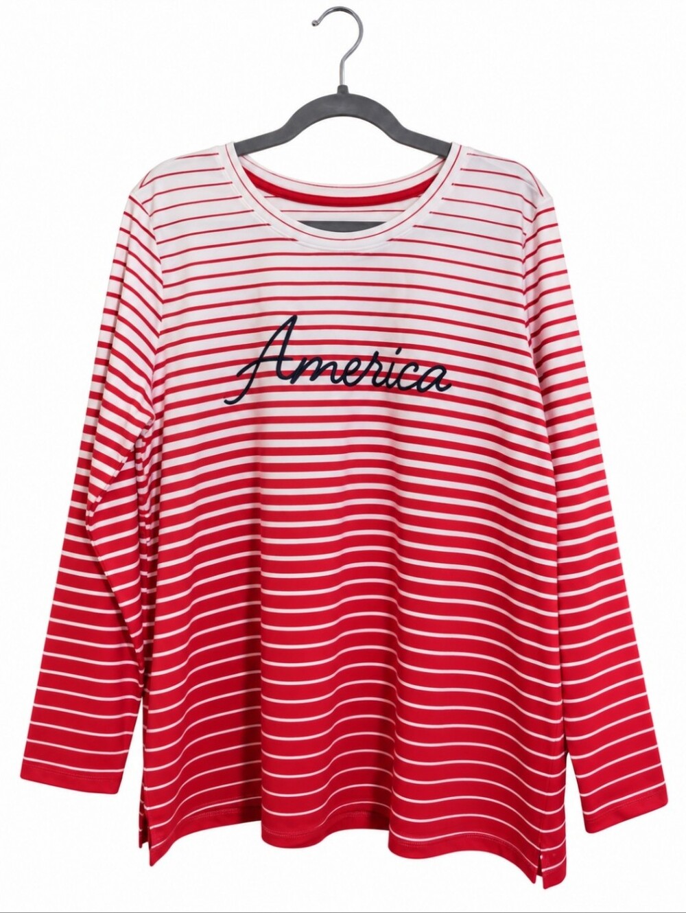 QVC America Red White Striped Long Sleeve Top | Patriotic Americana NWOT LARGE